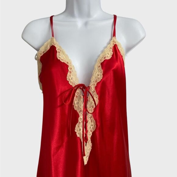 Vintage Fantasies by Morgan Taylor Red Satin Lace Nightgown Slip Dress Size L - Picture 3 of 15